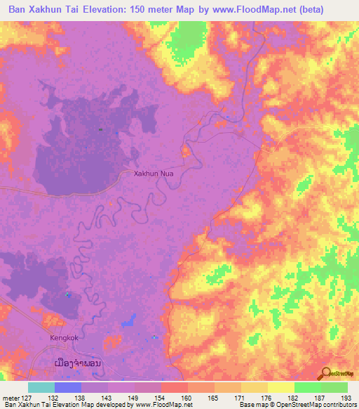 Ban Xakhun Tai,Laos Elevation Map