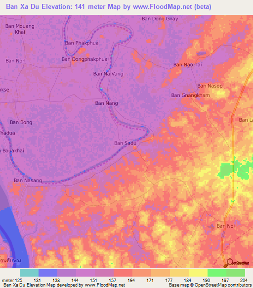 Ban Xa Du,Laos Elevation Map