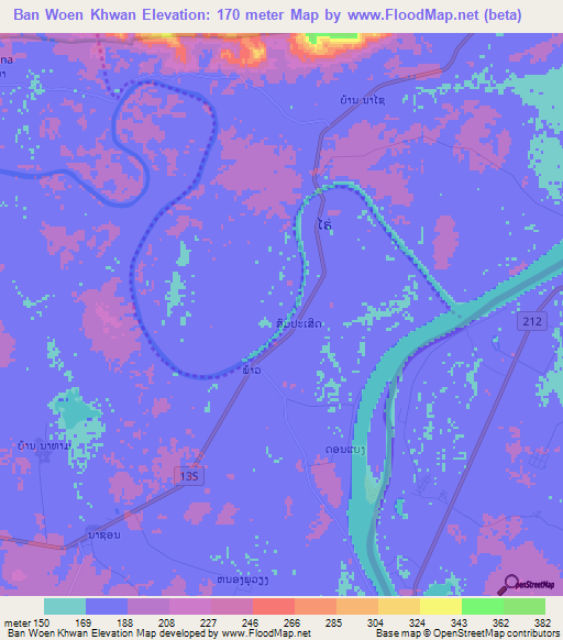 Ban Woen Khwan,Laos Elevation Map