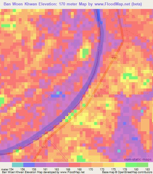 Ban Woen Khwan,Laos Elevation Map