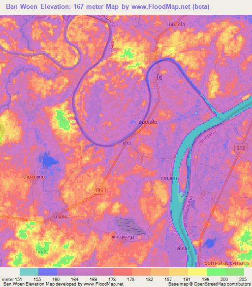 Ban Woen,Laos Elevation Map