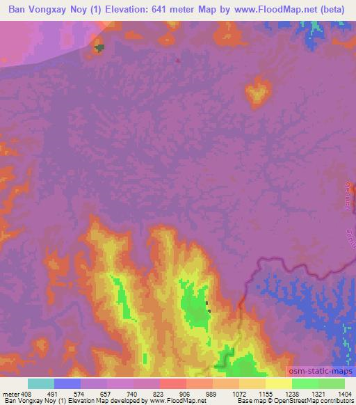 Ban Vongxay Noy (1),Laos Elevation Map