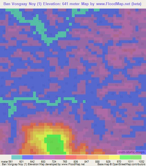 Ban Vongxay Noy (1),Laos Elevation Map