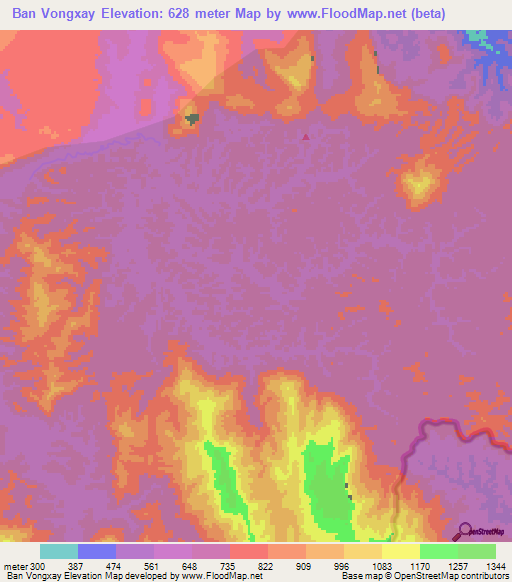 Ban Vongxay,Laos Elevation Map