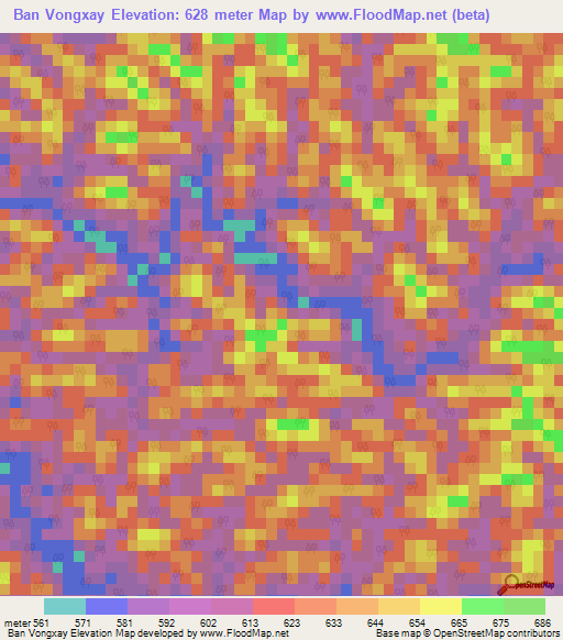 Ban Vongxay,Laos Elevation Map