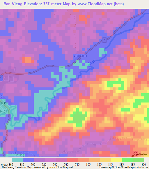 Ban Vieng,Laos Elevation Map