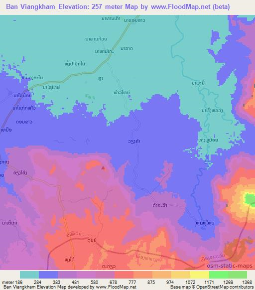 Ban Viangkham,Laos Elevation Map