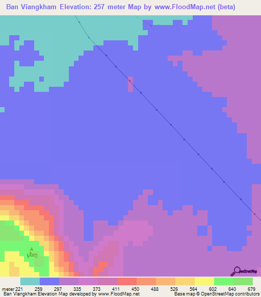 Ban Viangkham,Laos Elevation Map