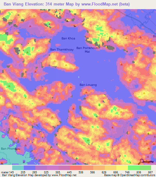 Ban Viang,Laos Elevation Map