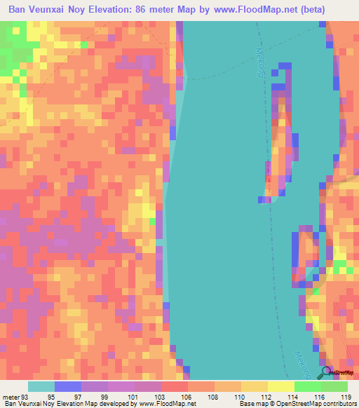 Ban Veunxai Noy,Laos Elevation Map