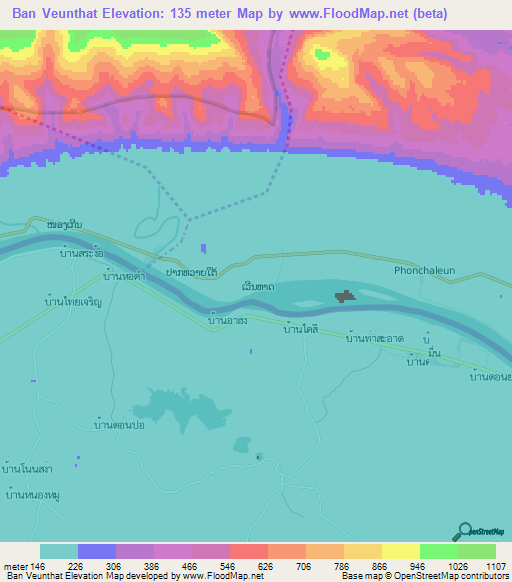 Ban Veunthat,Laos Elevation Map