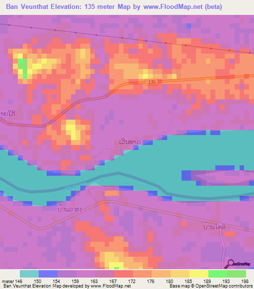 Ban Veunthat,Laos Elevation Map