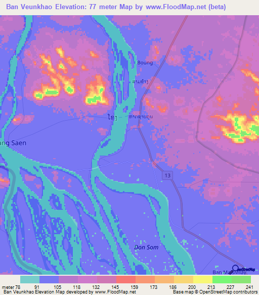 Ban Veunkhao,Laos Elevation Map