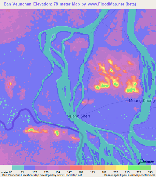 Ban Veunchan,Laos Elevation Map