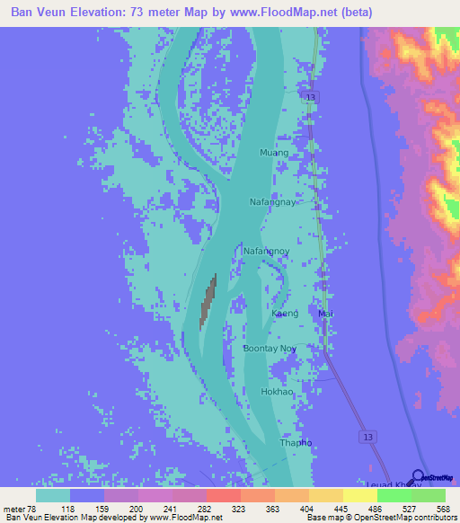 Ban Veun,Laos Elevation Map