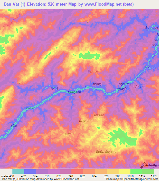 Ban Vat (1),Laos Elevation Map