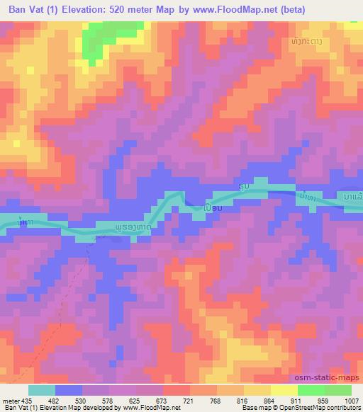 Ban Vat (1),Laos Elevation Map