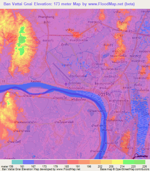 Ban Vattai Gnai,Laos Elevation Map