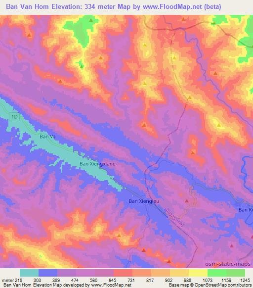 Ban Van Hom,Laos Elevation Map