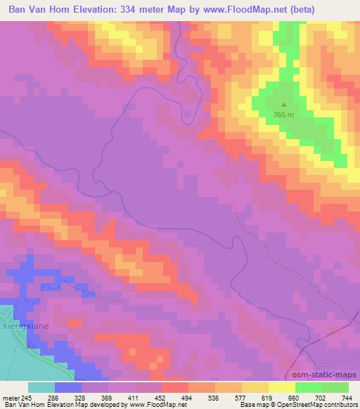 Ban Van Hom,Laos Elevation Map