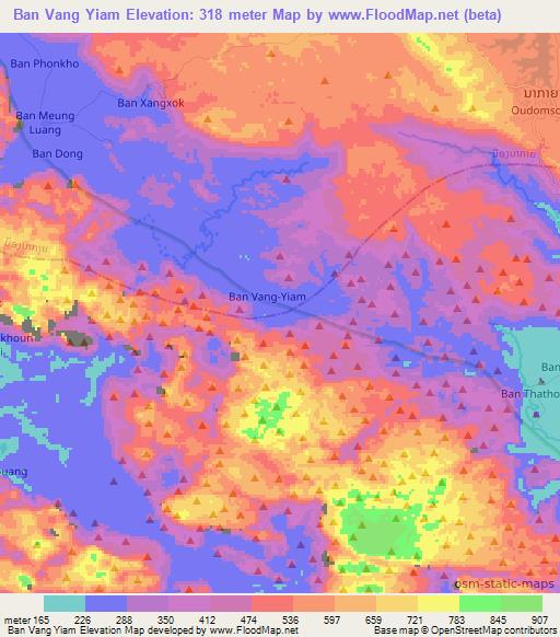 Ban Vang Yiam,Laos Elevation Map