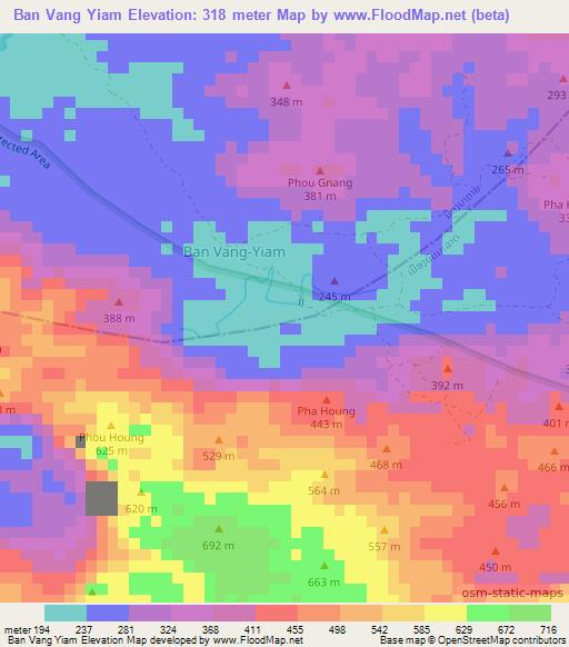 Ban Vang Yiam,Laos Elevation Map