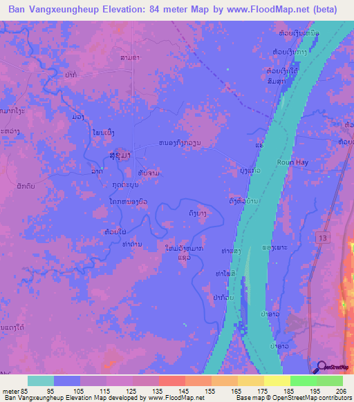 Ban Vangxeungheup,Laos Elevation Map