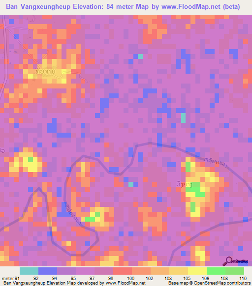 Ban Vangxeungheup,Laos Elevation Map