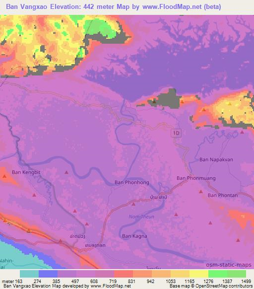 Ban Vangxao,Laos Elevation Map