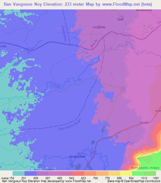 Ban Vangveun Noy,Laos Elevation Map