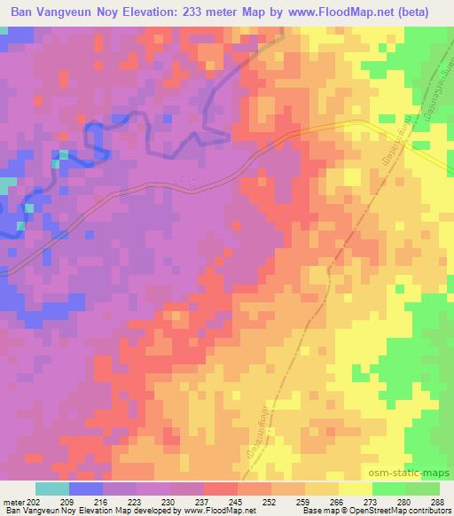 Ban Vangveun Noy,Laos Elevation Map