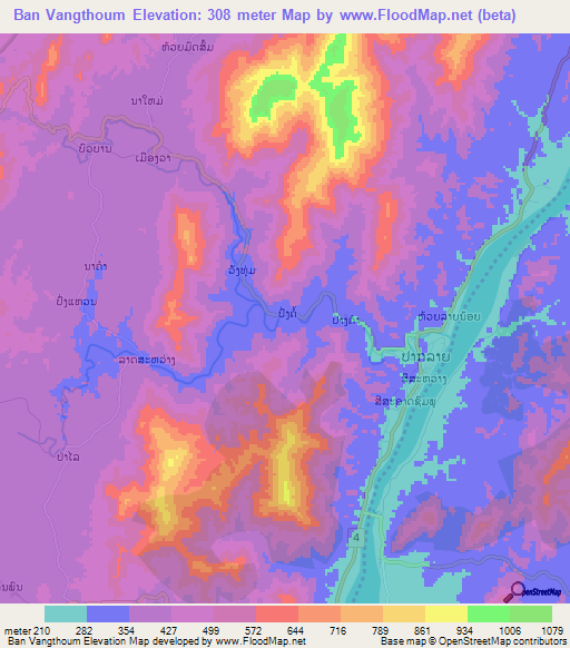 Ban Vangthoum,Laos Elevation Map