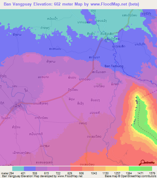 Ban Vangpuay,Laos Elevation Map