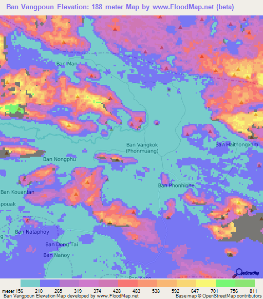 Ban Vangpoun,Laos Elevation Map