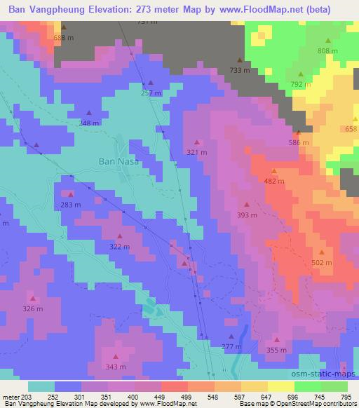 Ban Vangpheung,Laos Elevation Map