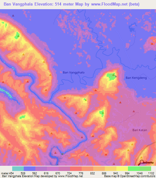 Ban Vangphala,Laos Elevation Map