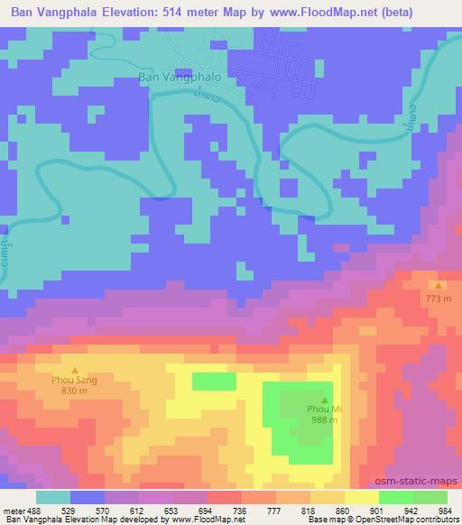 Ban Vangphala,Laos Elevation Map