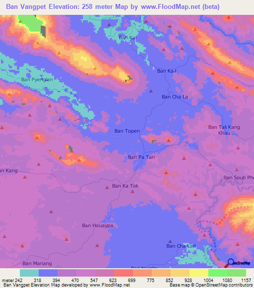 Ban Vangpet,Laos Elevation Map