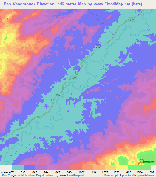 Ban Vangmouak,Laos Elevation Map