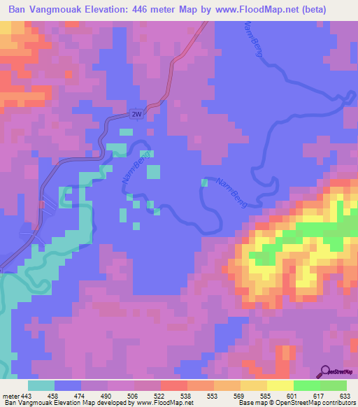 Ban Vangmouak,Laos Elevation Map