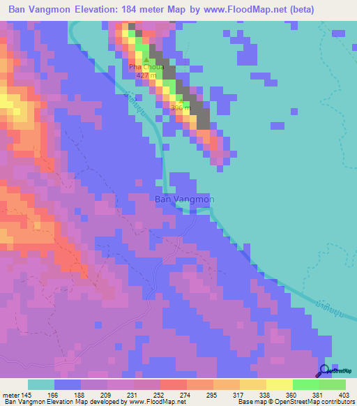 Ban Vangmon,Laos Elevation Map