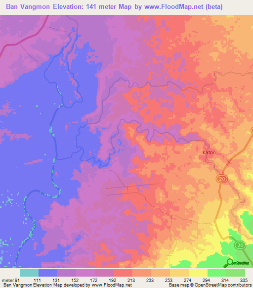 Ban Vangmon,Laos Elevation Map