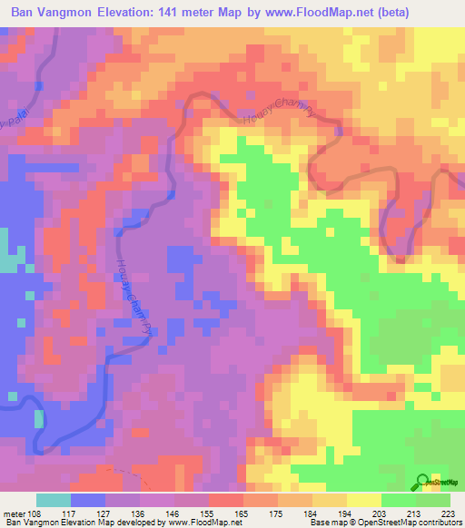 Ban Vangmon,Laos Elevation Map