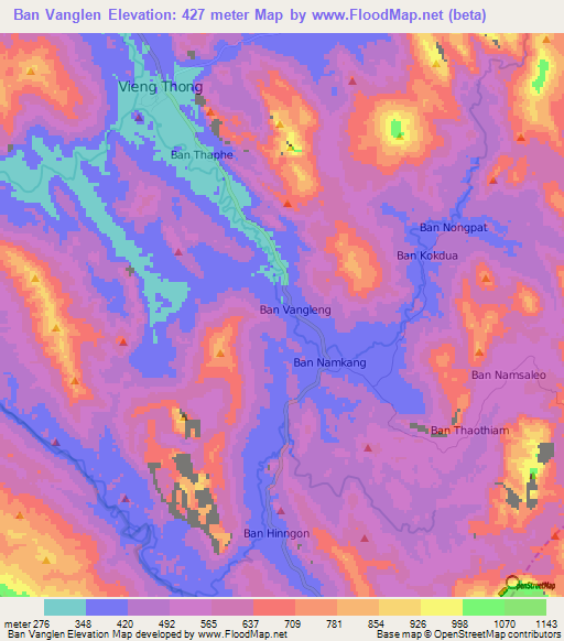 Ban Vanglen,Laos Elevation Map