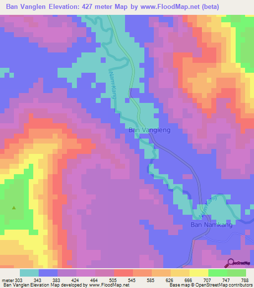 Ban Vanglen,Laos Elevation Map