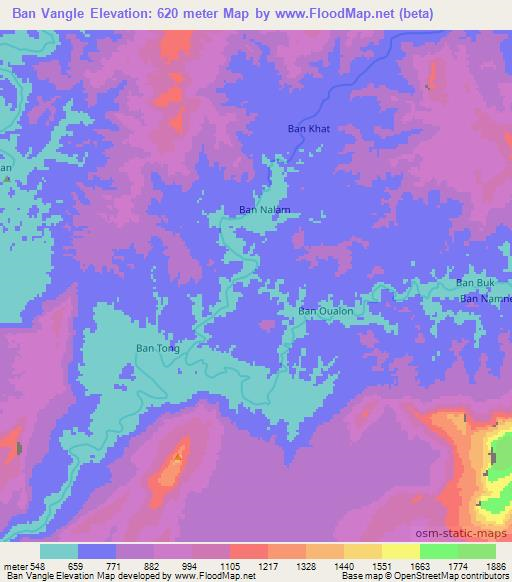 Ban Vangle,Laos Elevation Map