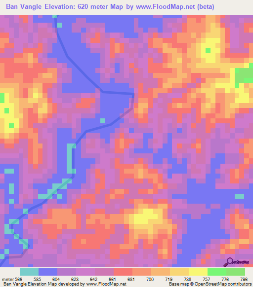 Ban Vangle,Laos Elevation Map