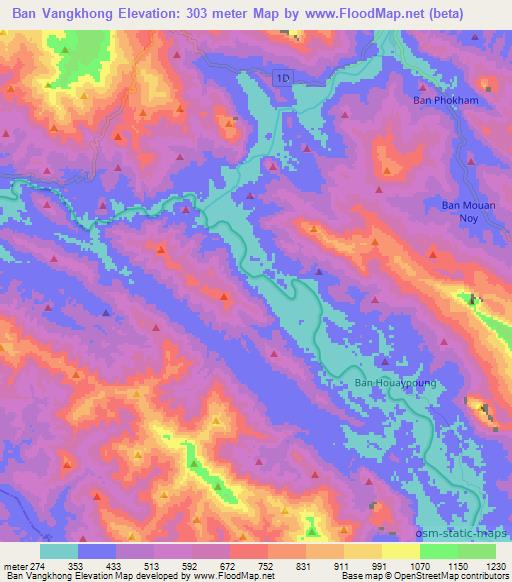 Ban Vangkhong,Laos Elevation Map