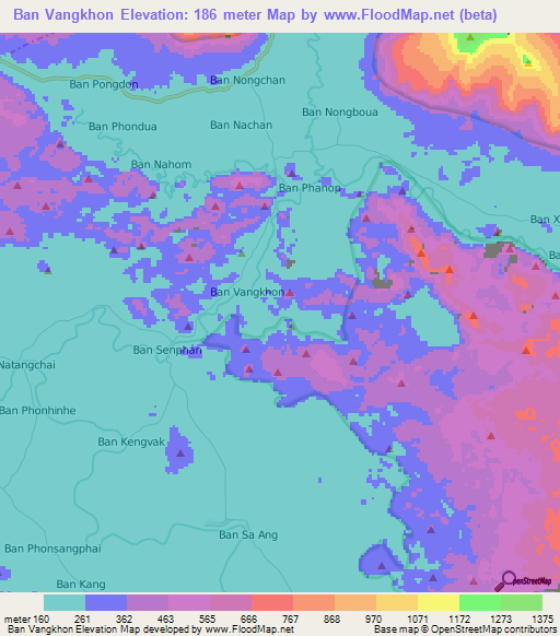 Ban Vangkhon,Laos Elevation Map