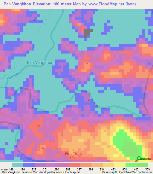 Ban Vangkhon,Laos Elevation Map